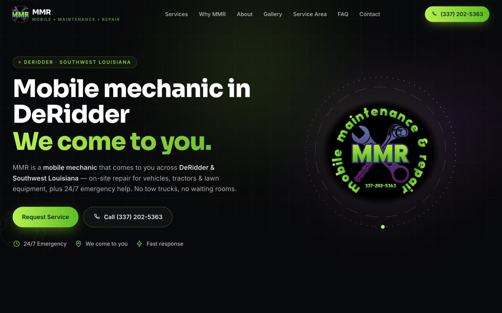 Screenshot of the MMR — Mobile Mechanic website