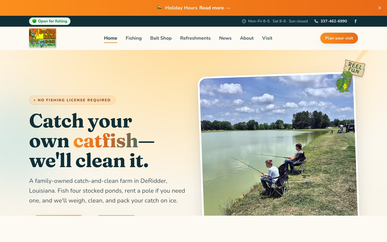 Screenshot of the Sunrise Catfish Farm website